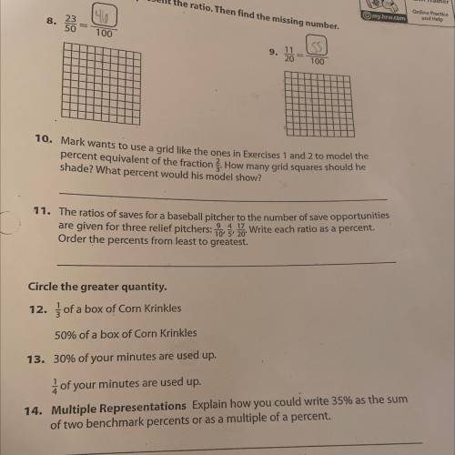 10. Mark wants to use a grid like the ones in Exercises 1 and 2 to model the

percent equivalent o