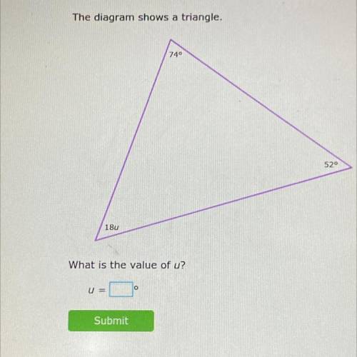 Triangle angle-sum theorem 
what is the value of u?