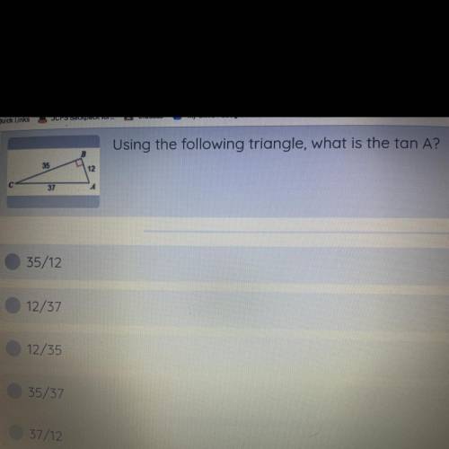 Using the following triangle what is the tan a?