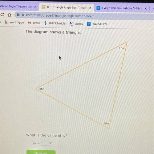 Triangle angle sum theorem 
What’s the value of w?