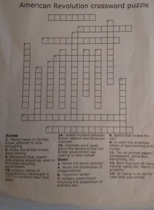American revolution crossword puzzle