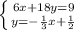 \left \{ {{6x+18y=9} \atop {y=-\frac{1}{3}x+\frac{1}{2}  }} \right.