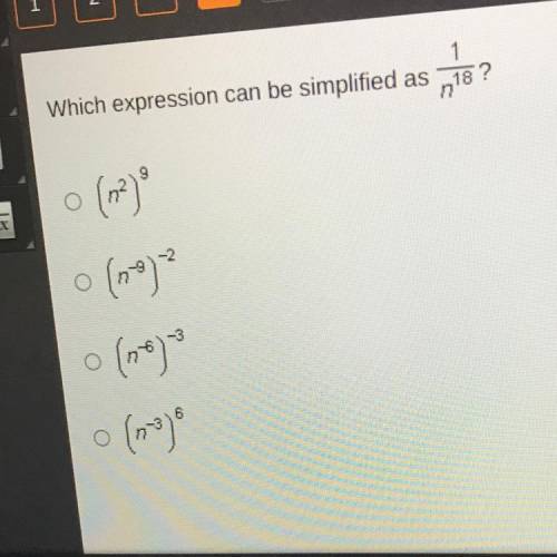 Pls help welp 
Which expression can be simplified as ,,18?
(m)
 (no)
o
(nu) a