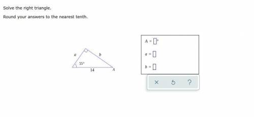 Solve the right triangle.

Round your answers to the nearest tenth.
please help meeeeee pleaseeeee