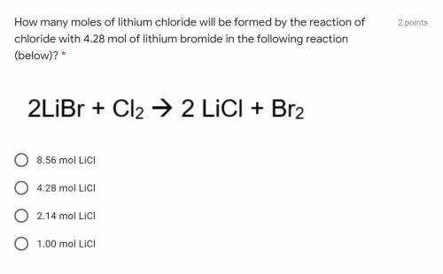 How many moles of lithium chloride will be formed by the reaction of chloride with 4.28 mol of lith