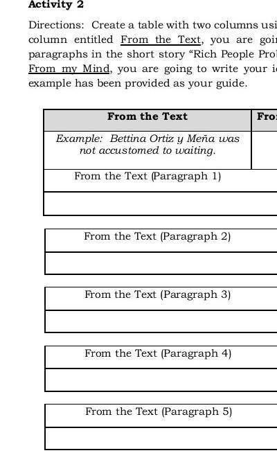 create a table with two columns using word.doc file format.On the first column entitled from the te