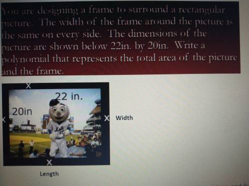 1.) write an expression in terms of x for the length of the entire picture and frame

2.) write an