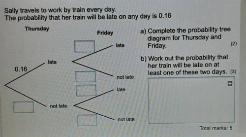 Sally travels to work by train every day. The probability that her train will be late on any day is