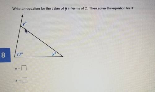 Write an equation for the value of y in terms of x 77,x,y