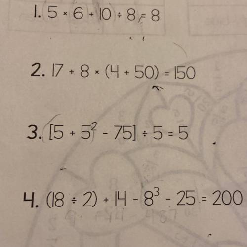 Add parentheses in correct spot to make equation true. PLS HELP 100 POINTS FOR QUESTIONS 1 AND 4