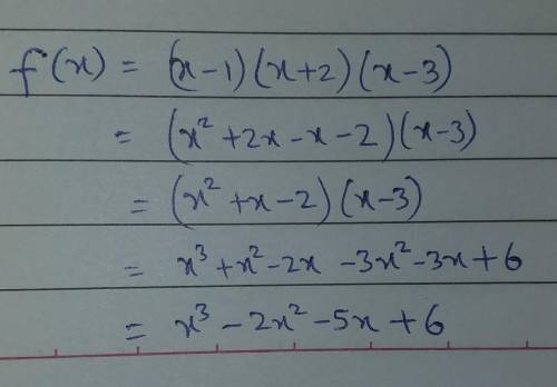 Write a polynomial function f(x) of least degree with the following zeros 1,-2, and 3.