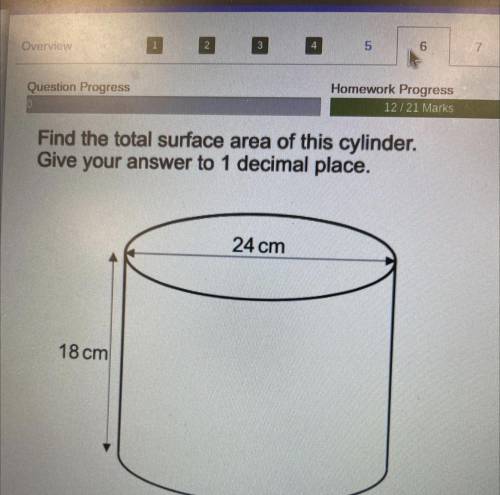 Find the total surface area of this cylinder.
24cm
18cm