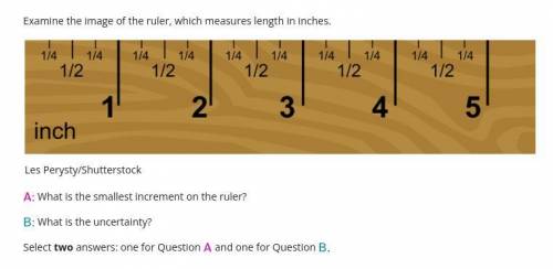 Examine the image of the ruler, which measures length in inches.

A ruler has 5 evenly spaced long