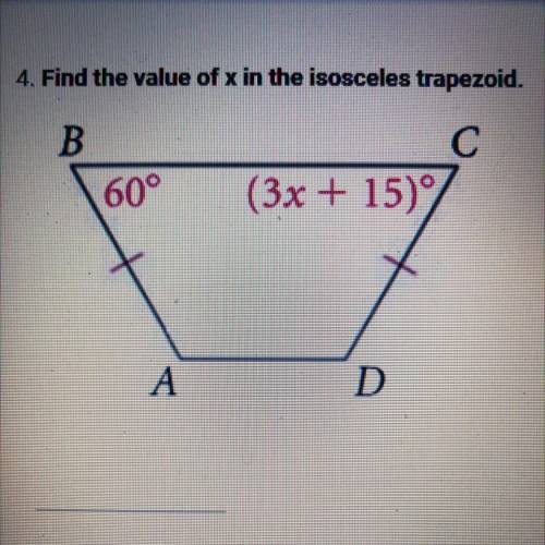 Please help! Find the value of c in the isosceles trapezoid.