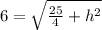 6=\sqrt{\frac{25}{4}+h^2}