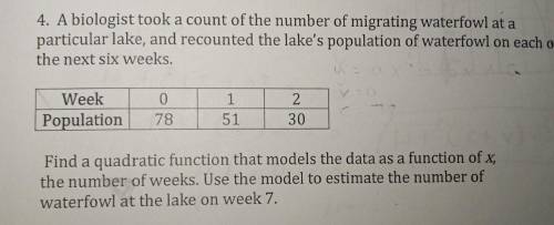Find a quadratic function that models the data as a function of x, the number of weeks. Use the mod