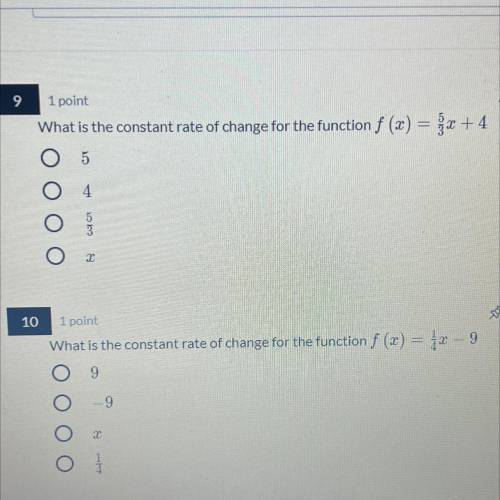 What is the constant rate of change for the function f (x) = 5/3x +4 hellooo