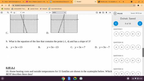 What is the equation of the line that contains the point (-1, 4) and has a slope of 3?
