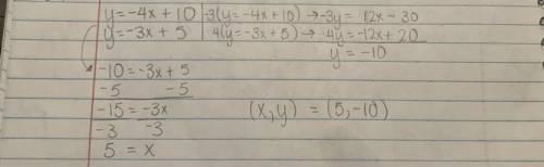 Solve.
y = –4x + 10
y = –3x + 5