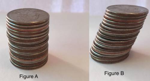How are the two coin stacks different from each other?

does either stack of coins resemble a geom