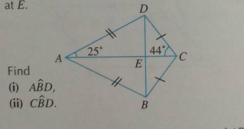 The figure shows a kite ABCD where AB = AD, BC = CD and the diagonals AC and BD intersect at E.

F