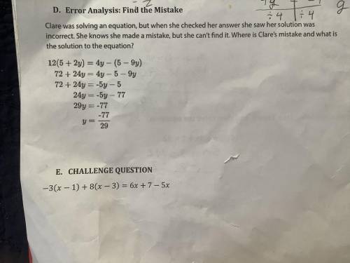 I need help with question D: Error Analysis: Find the Mistake