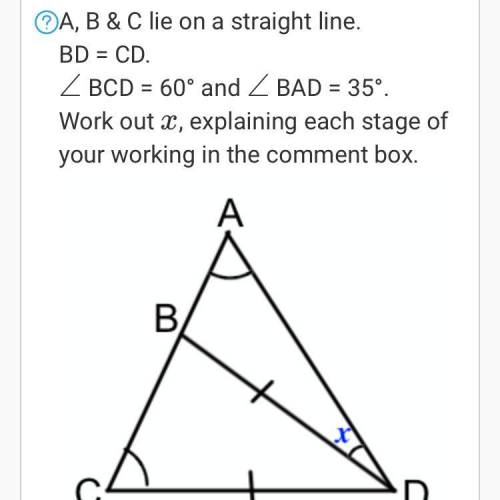 Lie on a strought

A B and c
line
A
B
BO=CD
LBC D = 60 and LBADS
out X
work
