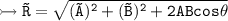 \\ \tt\rightarrowtail \vec{R}=\sqrt{(\vec{A})^2+(\vec{B})^2+2ABcos\theta}
