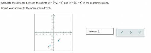 Calculate the distance between the points Q=(-2, -8) and N=(3, -5) in the coordinate plane. Round y