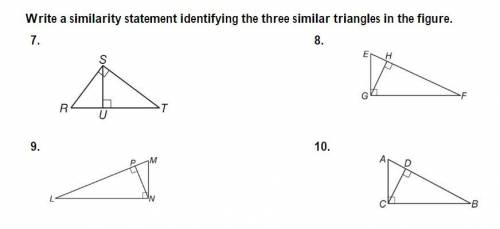 Write a similarity statement identifying the three similar triangles in the figure.