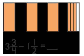 Use the fraction models to solve the subtraction equation.

A) two and one fourth
B) two and two f
