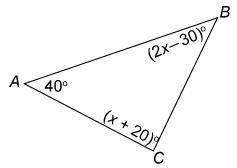 What is the measure of angle B in the triangle?

This triangle is not drawn to scale.
Enter your a