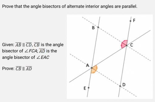 Prove that the angle bisectors of alternate interior angles are parallel.