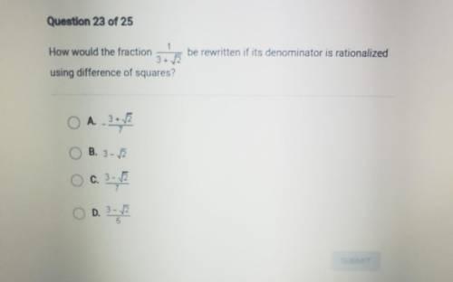 How would the fraction 1÷3+/2 be rewritten if its denominator is rationalize using difference of sq