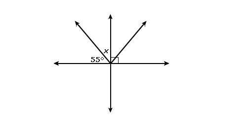 What is the measure of angle x?
A. 25°
B. 35°
C. 45°
D. 55°