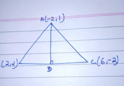The vertices of triangle are A(-2 , 1 ) , B ( 2 , 2 ) and C ( 6 , -2 ) . Find the equation of the al