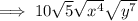 \implies 10 \sqrt{5}\sqrt{x^4}\sqrt{y^7}