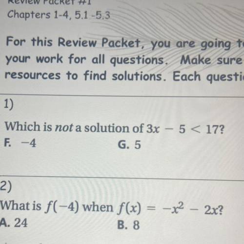 Which is not a solution of 3x-5<17?
-4
5
7
12