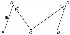 There is a quadrilateral ABCD in which Q is a point on the side AD and the length of side AB is 18.