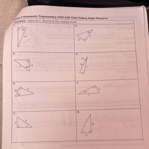 Lesson 5 homework: trigonometry (SOH-CAH-TOA) finding angle measures