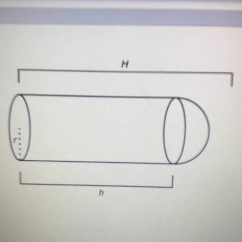 The figure is made up of a cylinder and a hemisphere.

h = 16 mm and H = 22 mm
To the nearest whol