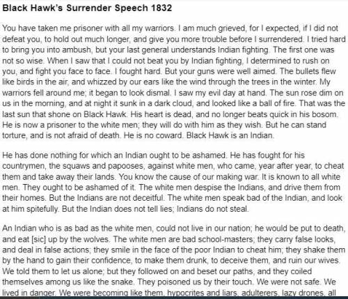 What is the central idea of “Black Hawk’s Surrender Speech 1832”? How does the central idea emerge