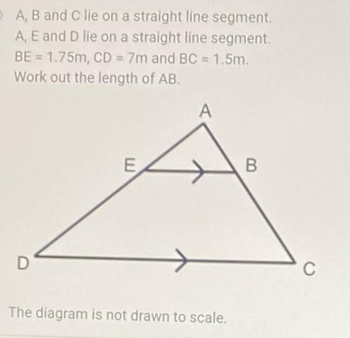 A, B and C lie on a straight line segment.

A, E and D lie on a straight line segment.
BE - 1.75m,