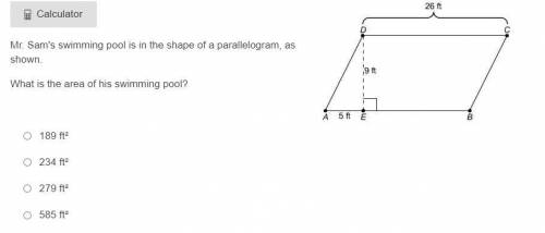 Mr. Sam's swimming pool is in the shape of a parallelogram, as shown.

What is the area of his swi