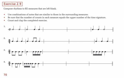BRAINLIEST: MUSIC THEORY

Compose rhythms to fill measures that are left blank. • Use combinations