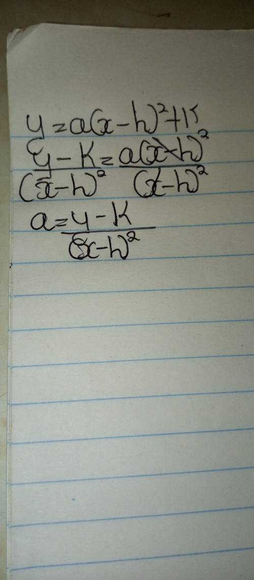 Which equation is equivalent to the formula below?

y = a(x-h)^2 +k
O A. K=y+(x-h)^2
O B. X=