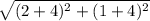 \sqrt{(2+4)^2+(1+4)^2}