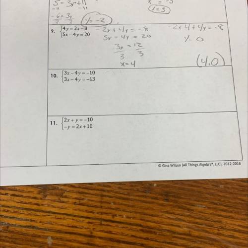 Need help on 10 and 11 using the elimination method.