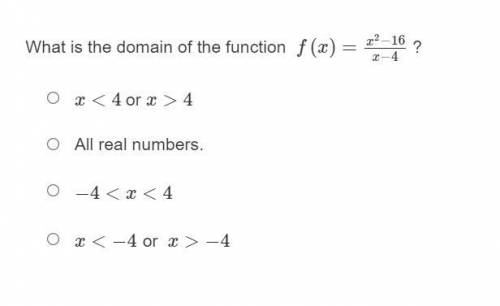 What is the domain of the function f(x)=x2−16 / x−4 ?