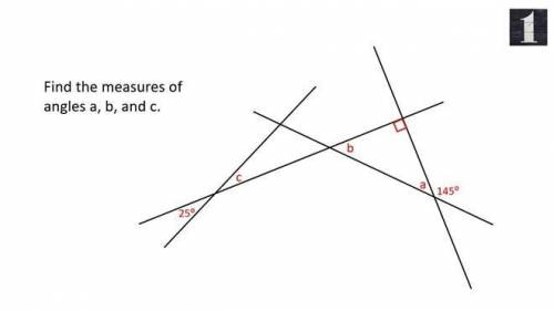 Find the measures of angles a,b, and c.